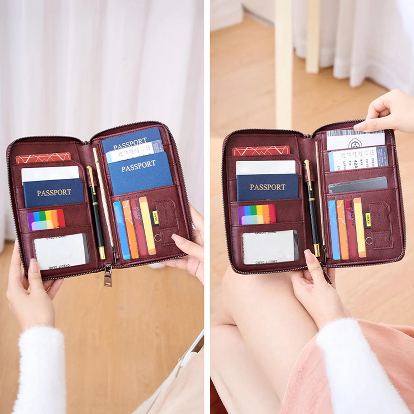 Portable Family Passport Holder Portable & Waterproof Travel Passport Holder Bag for Cards Boarding Pass Money Peaceful Pleasures Health and Wellness