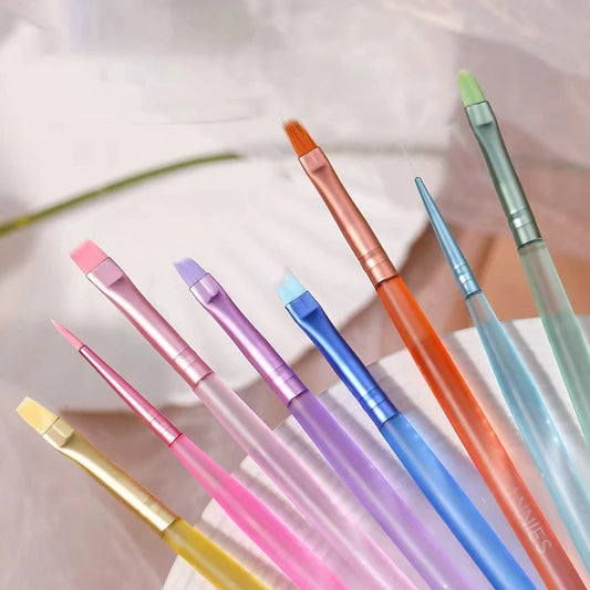 8pcs/Set Dopamine Nail Art Brush Design Tip Painting Carving Dotting Pen Flatfan Liner Acrylic Gel Uv Polish Manicure Tools Peaceful Pleasures Health and Wellness