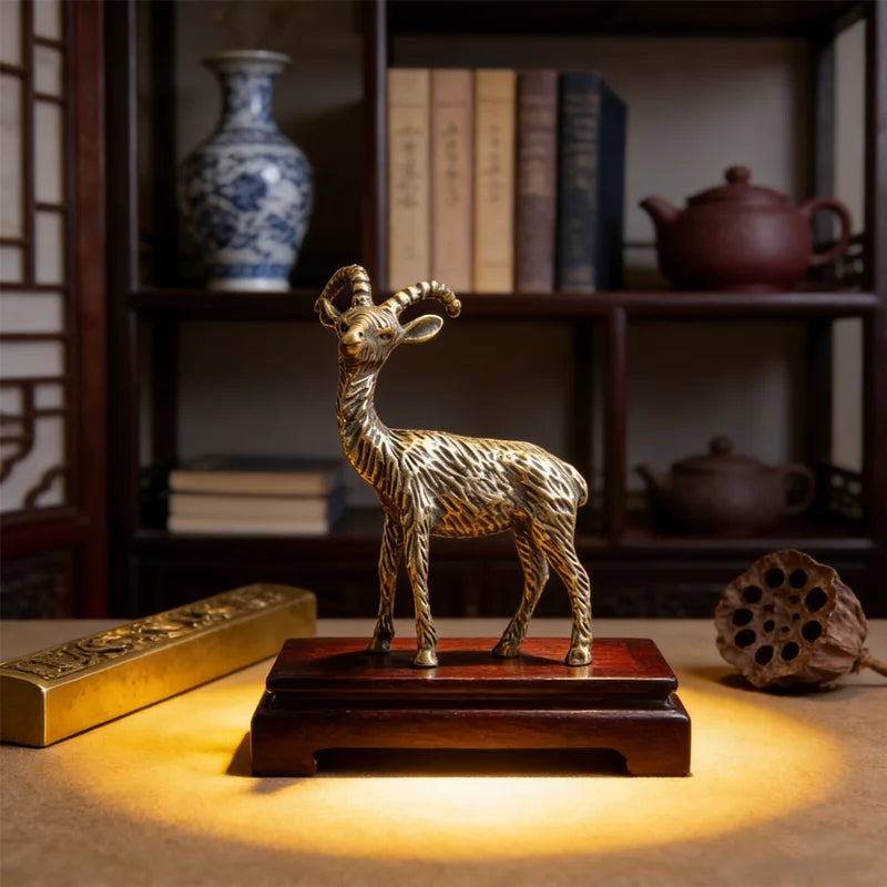 Retro Brass Goat Statue | Handmade Home Decor & Tea Pet Brass Figurine Peaceful Pleasures Health and Wellness