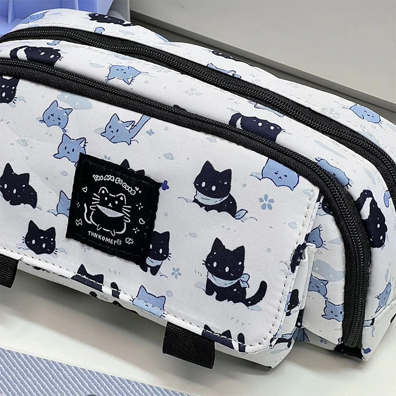 3-Layer Large Capacity Pencil Case – Cute Snow Cat Design
