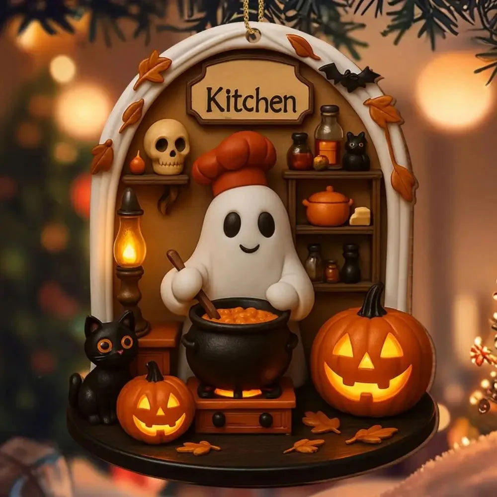 Cute Reading Ghost Halloween Acrylic Ornament | Spooky Décor