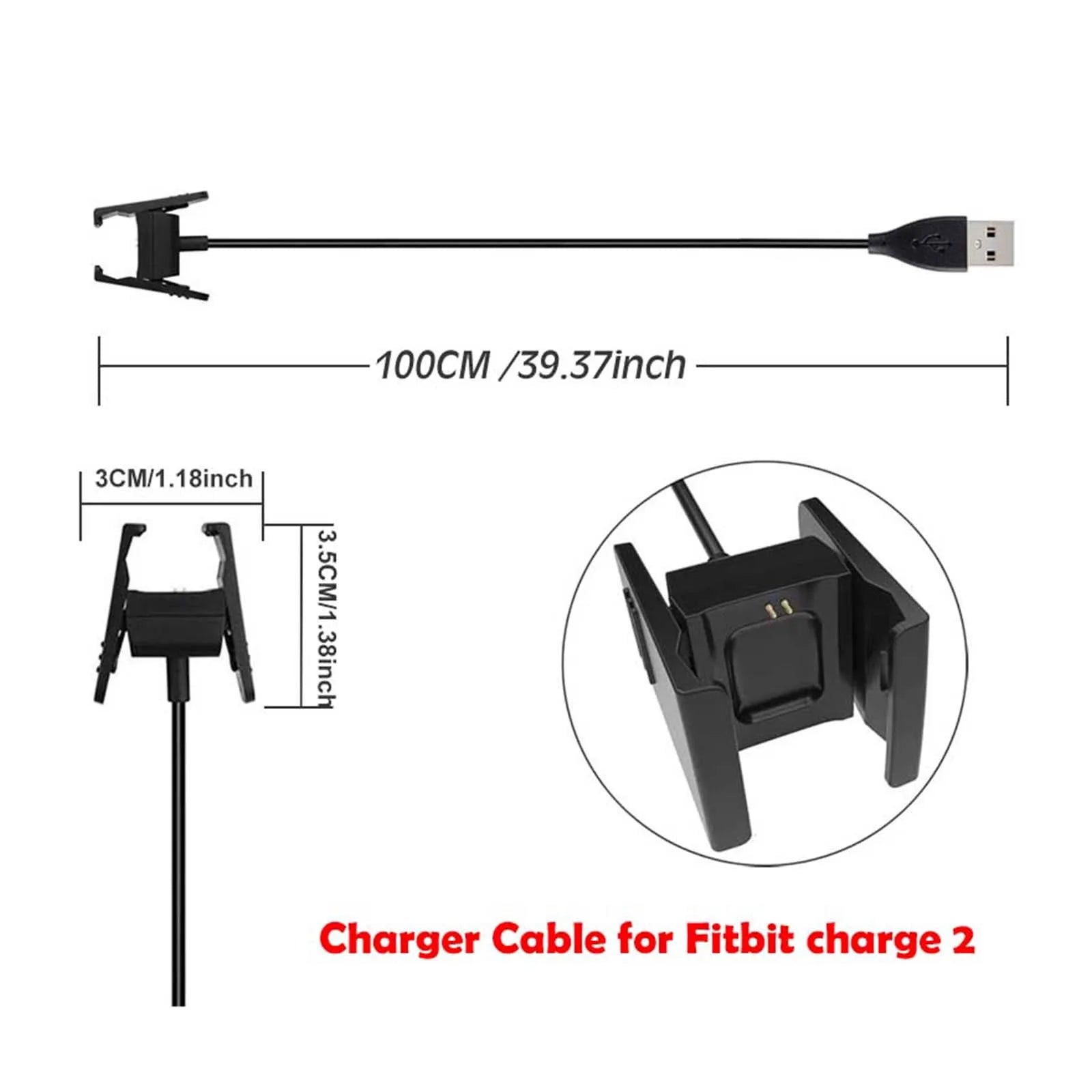 Compatible with Fitbit Charge 2 Charger, Replacement USB Charging Cable Cord Charger Cradle Dock Adapter for Fitbit Charge 2 Peaceful Pleasures Health and Wellness