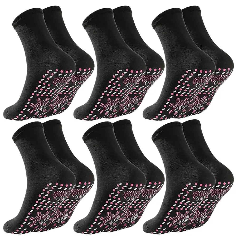 3 Pairs Self-Heating Cotton Socks - Black Red White Tomalin Health Socks Mid-Tube Cold Resistant Sweat-Absorbing Massage Floor Peaceful Pleasures Health and Wellness Black6