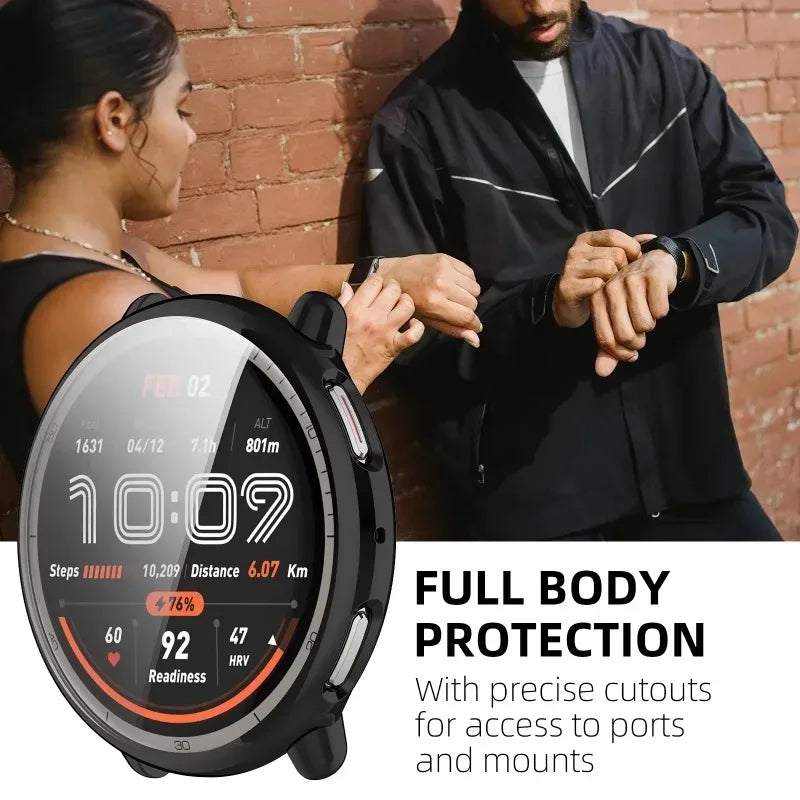 Amazfit Active 2 Case & Tempered Glass Screen Protector
