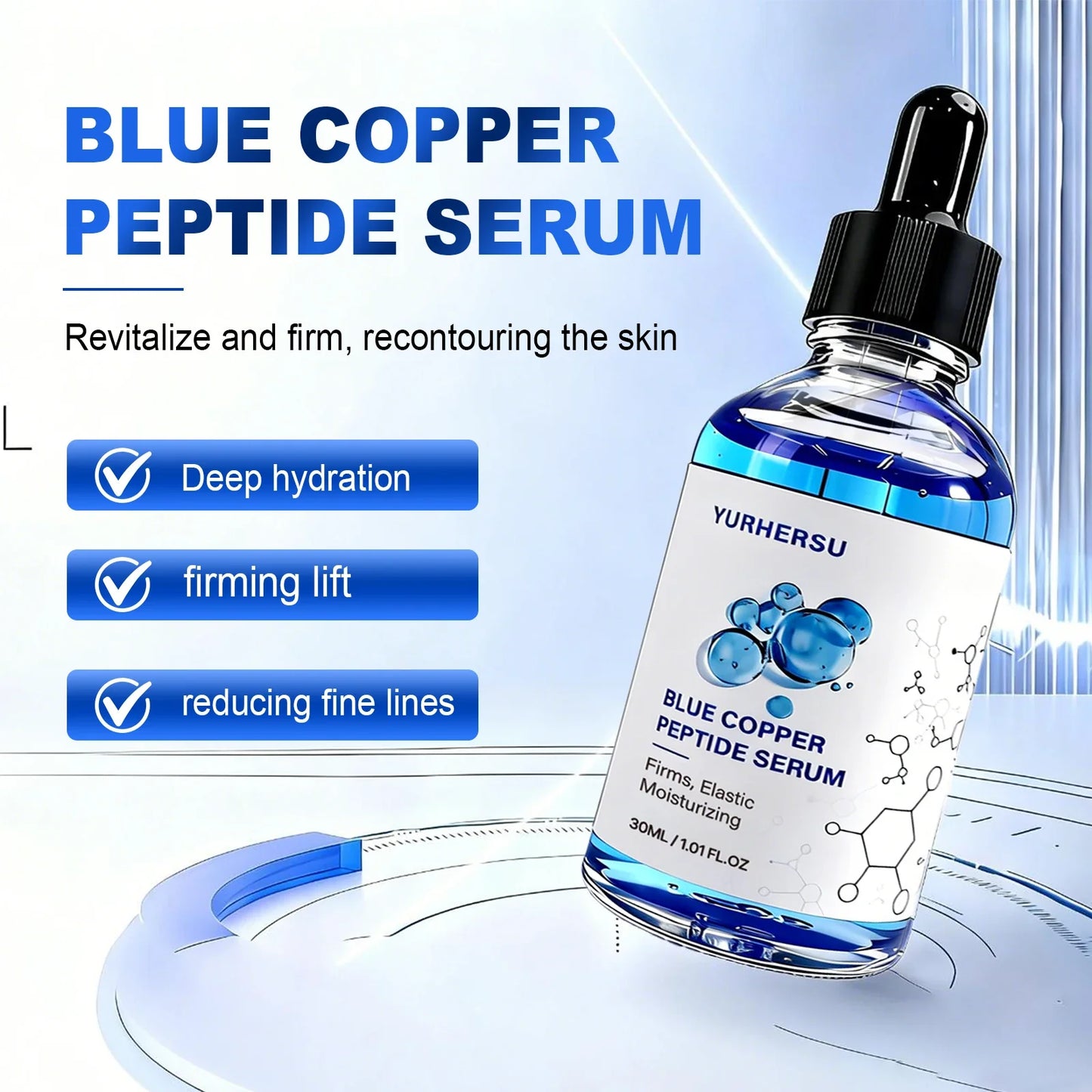 Blue Copper Peptide GHK-Cu Facial Serum – Firming & Moisturizing