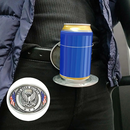 Belt Buckle Beer Holder for Men Vintage Eagle Bull Head American Flag, Metal Cup Holder for Beer Soda Can Water Bottle Party Peaceful Pleasures Health and Wellness