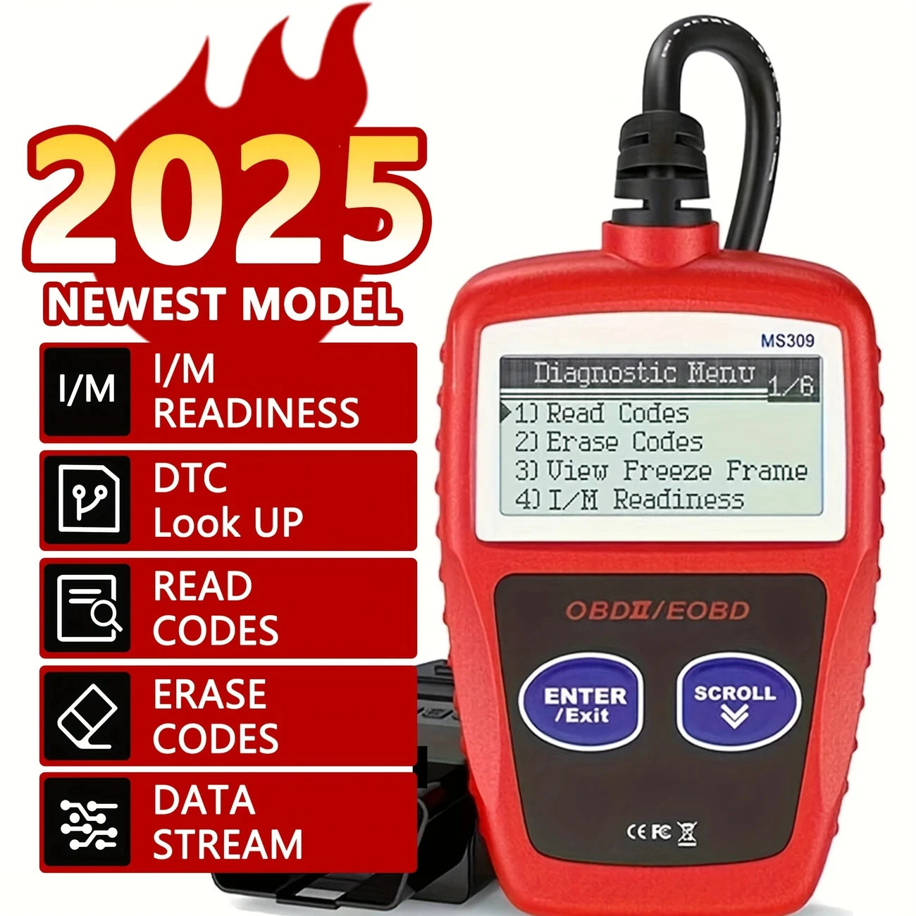 MS309 OBD2 Scanner Tool - Upgraded Version, Red and Black PVC Diagnostic Car Fault Code Reader with Advanced Check Engine Troubl Peaceful Pleasures Health and Wellness