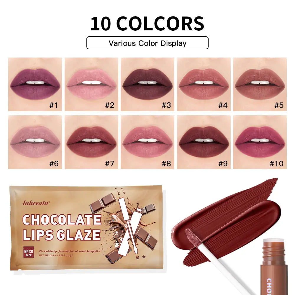 5-Piece Chocolate Matte Lip Gloss Set – Waterproof & Moisturizing Matte Lip Gloss Set Peaceful Pleasures Health and Wellness