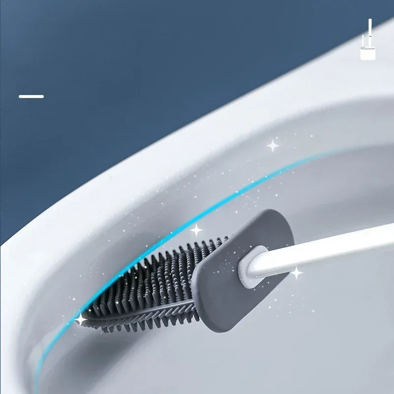 Silicone Toilet Brush & Wall-Mounted Holder Set | Flat Head