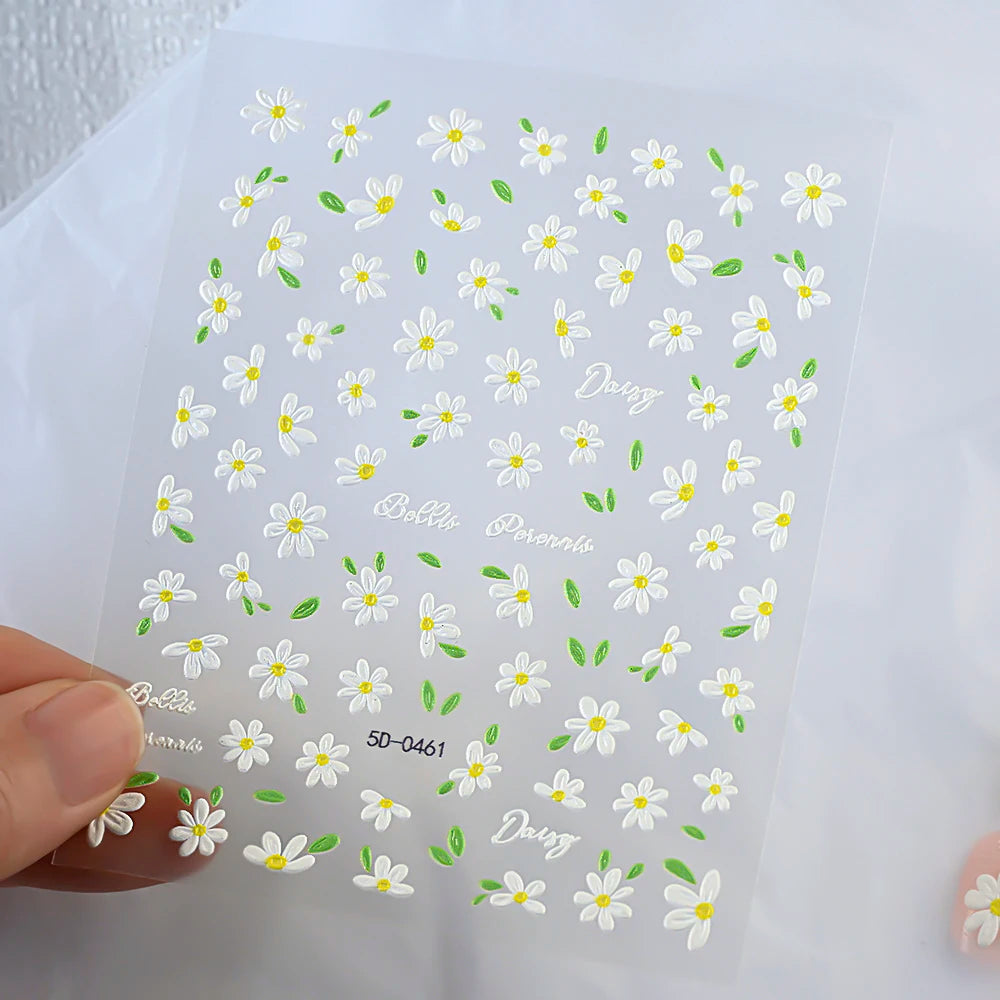 5D Embossed Daisy Nail Art Stickers – Spring Floral Decals 2pc