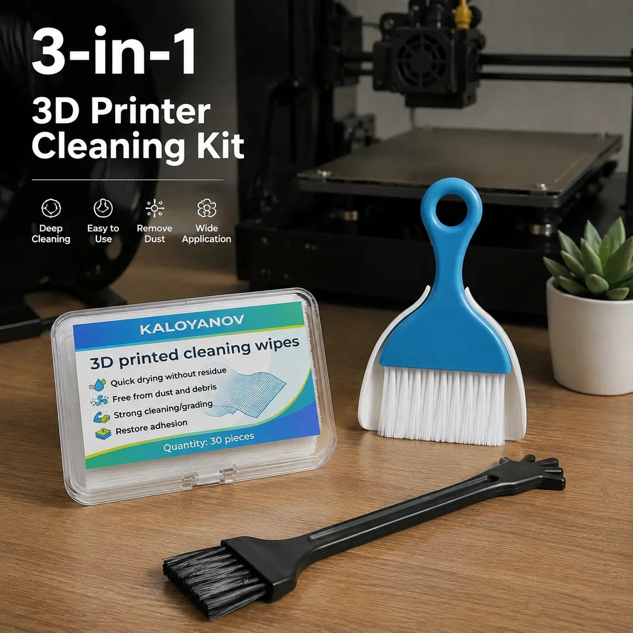 3D Printer Bed Cleaning Wipes 30PCS + Brush & Dustpan Set