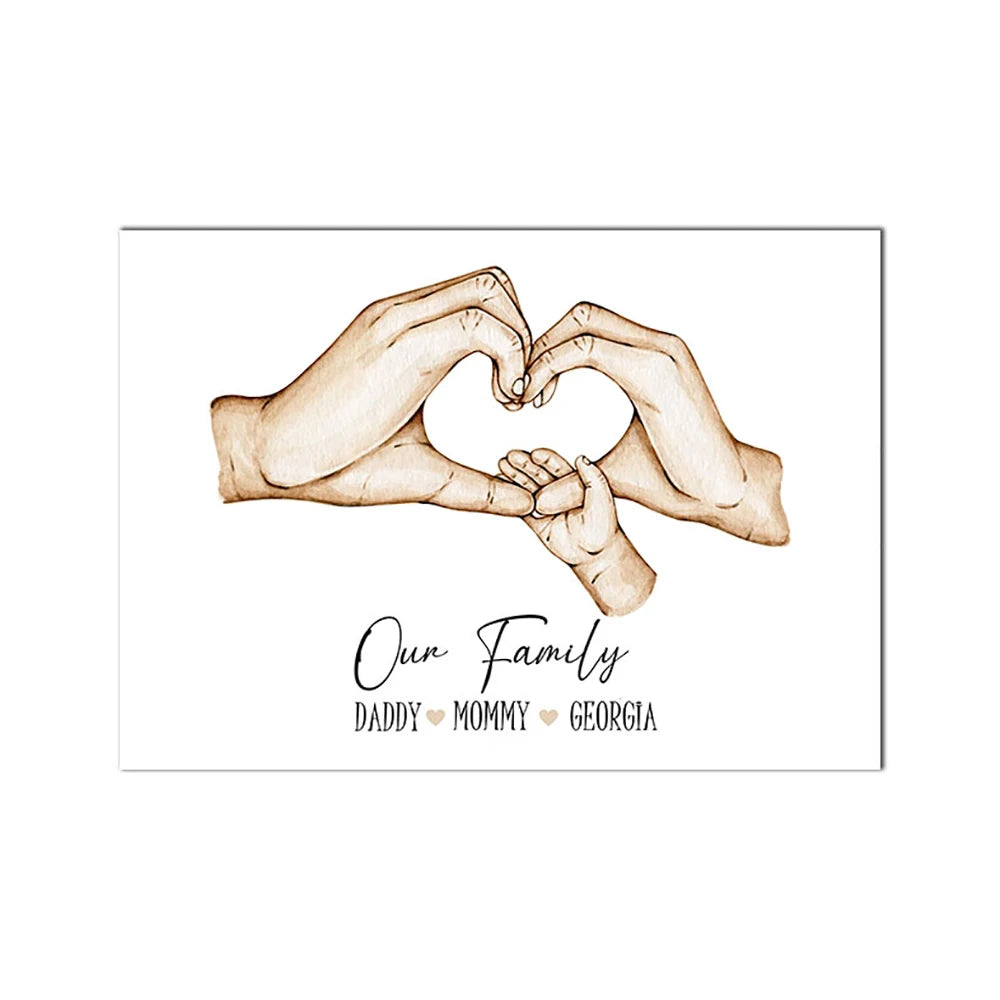 Custom Family Hands Canvas Wall Art – Black & White Print