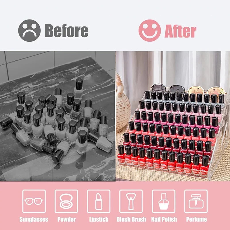 Multi-layered 3/4/5/6/7 Acrylic Cosmetics Display Rack for Nail Polish and Lipstick Peaceful Pleasures Health and Wellness