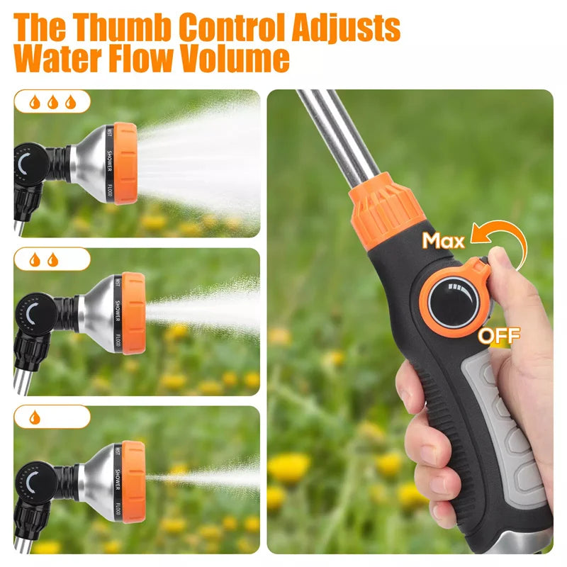 Garden Hose Wand Sprayer – 8 Patterns, 180° Swivel Head