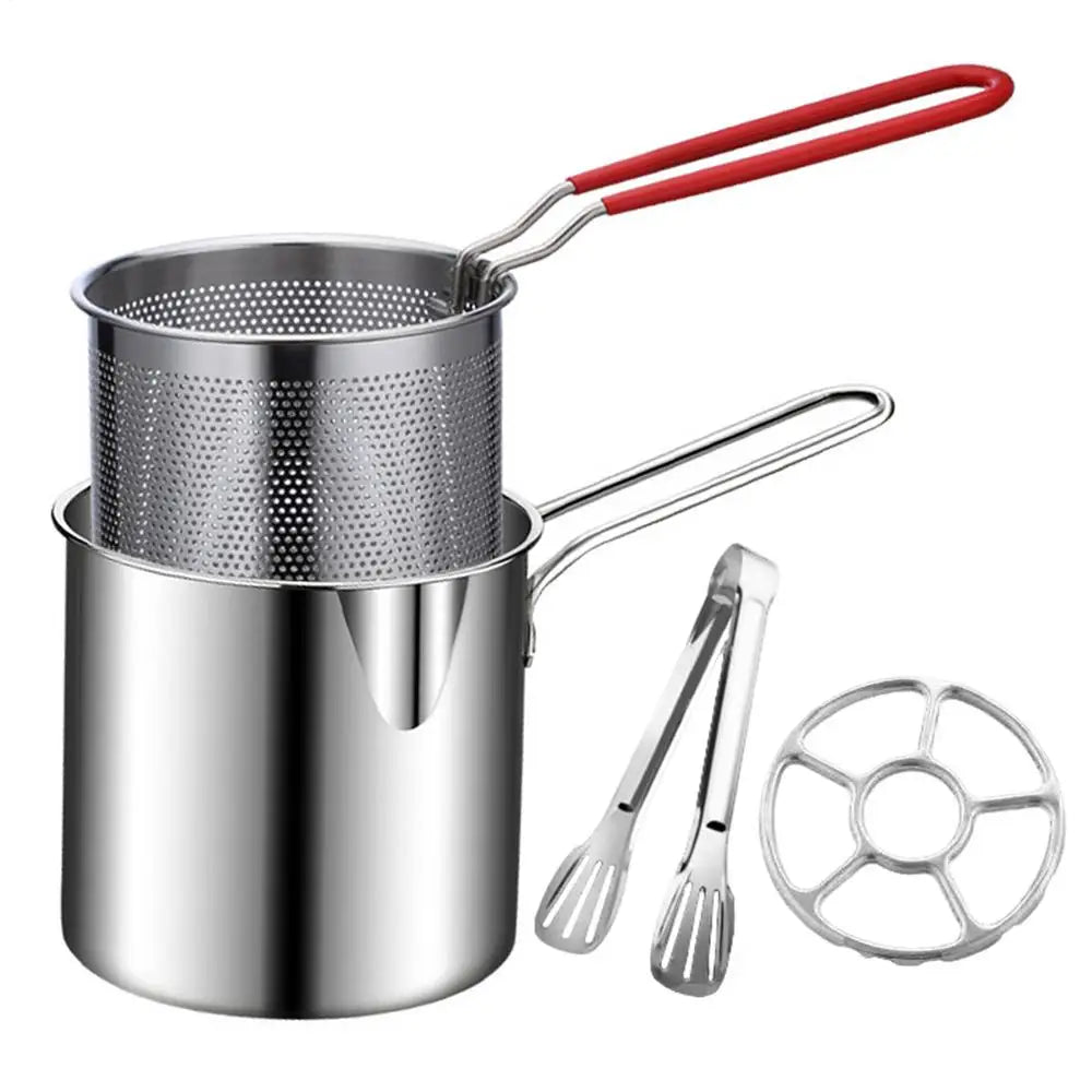 Stainless Steel Deep Fry Pot with Basket & Lid | Space-Saving