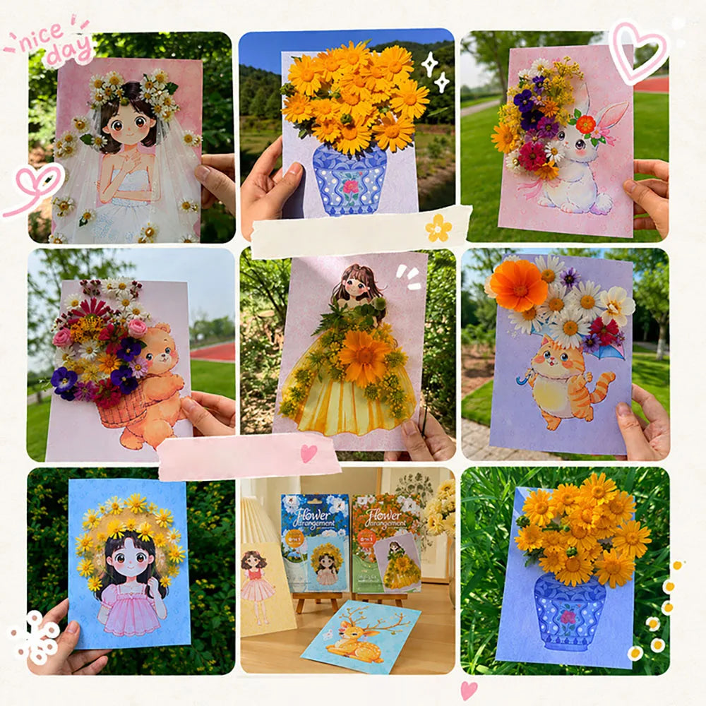Flower Cutting Cardboard Girl Poking Fun Handmade DIY Homemade Card