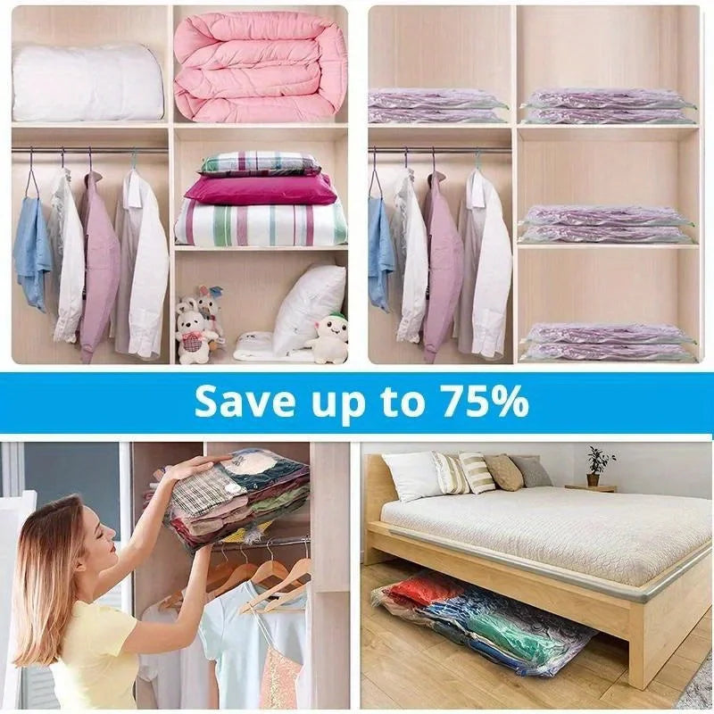 4-Pack Vacuum Storage Bags with Valve & Pump | Space-Saving