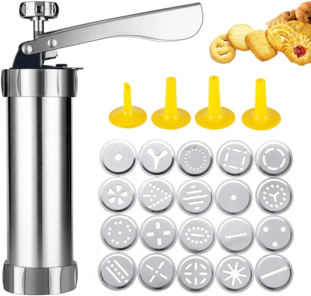 Cookie Press Stainless Steel Biscuit Extruder Press Cookie Gun Baking Kit Machine Set DIY Biscuit Press Maker Baking Tools Peaceful Pleasures Health and Wellness