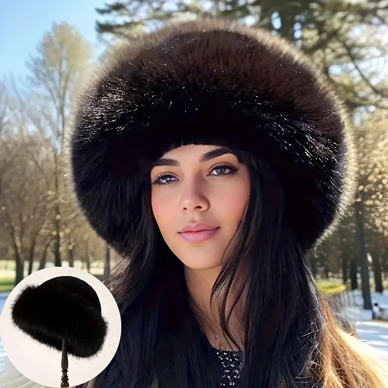 1pc Winter Thicken Faux Fur Fisherman Hat for Women, Windproof Snowproof Pilot Hat, Ear Protection Cap for Outdoor Riding Skiing Peaceful Pleasures Health and Wellness