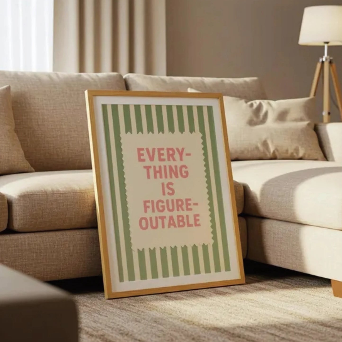 "Everything Is Figureoutable" Sage Green Quote Canvas Wall Art