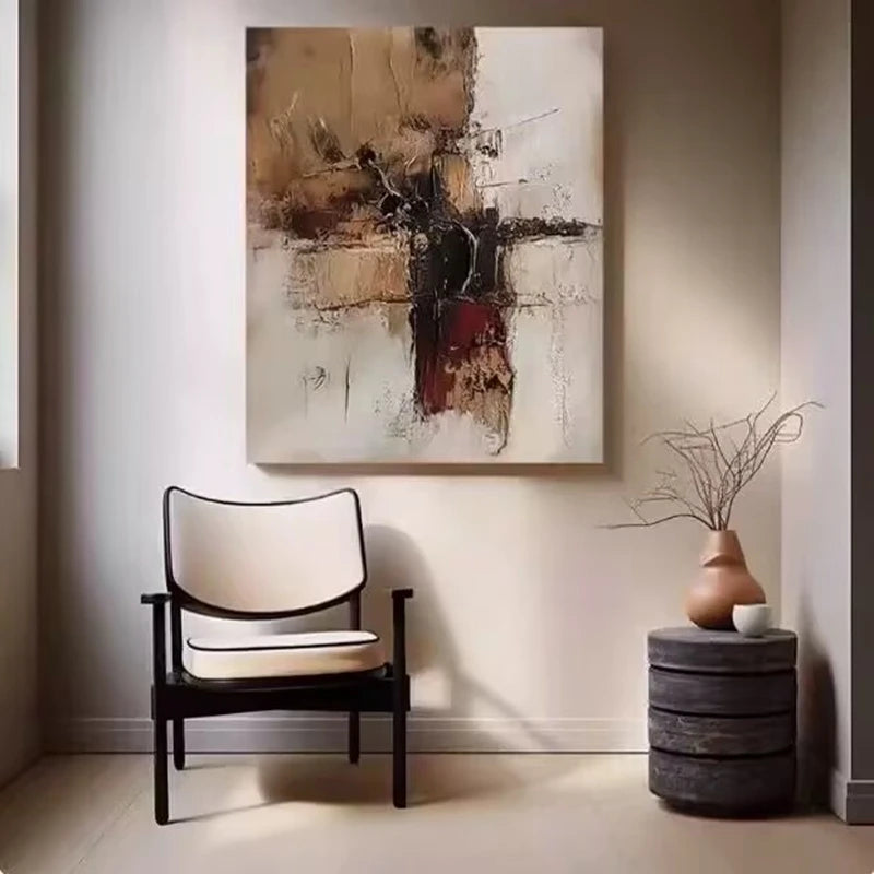 French Retro Brown Abstract Foyer Decoration Painting,High-End Antique Style Living Room Hanging Painting Sofa Poster, No Framed Peaceful Pleasures Health and Wellness No frame 70cmx100cm