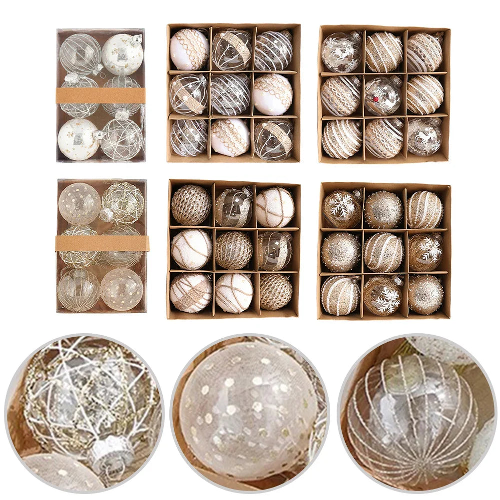 80mm Plastic Christmas Ball Ornaments Set – 6 or 9 Xmas Baubles