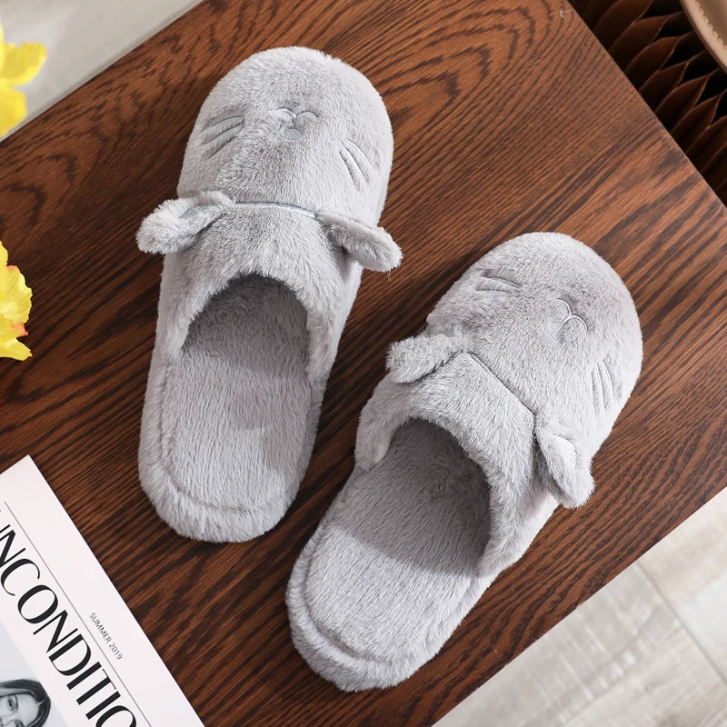 Women's Plush Cat Slippers – Cozy Non-Slip Furry Indoor Slippers