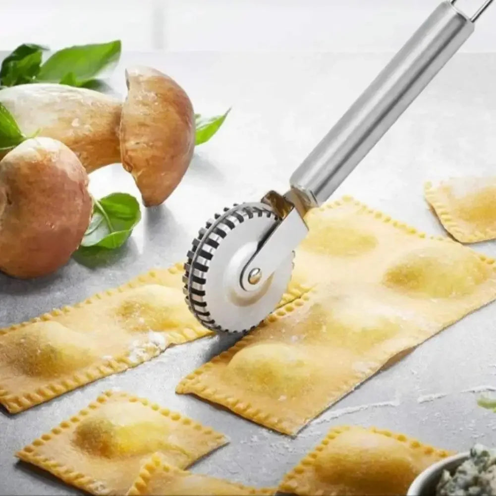 Stainless Steel Dumpling Embossing Cutter Wheel Hand-Cutting Baking Tool for Side-Embossed Biscuit Cookie Mold Pasta Dough Decor Peaceful Pleasures Health and Wellness