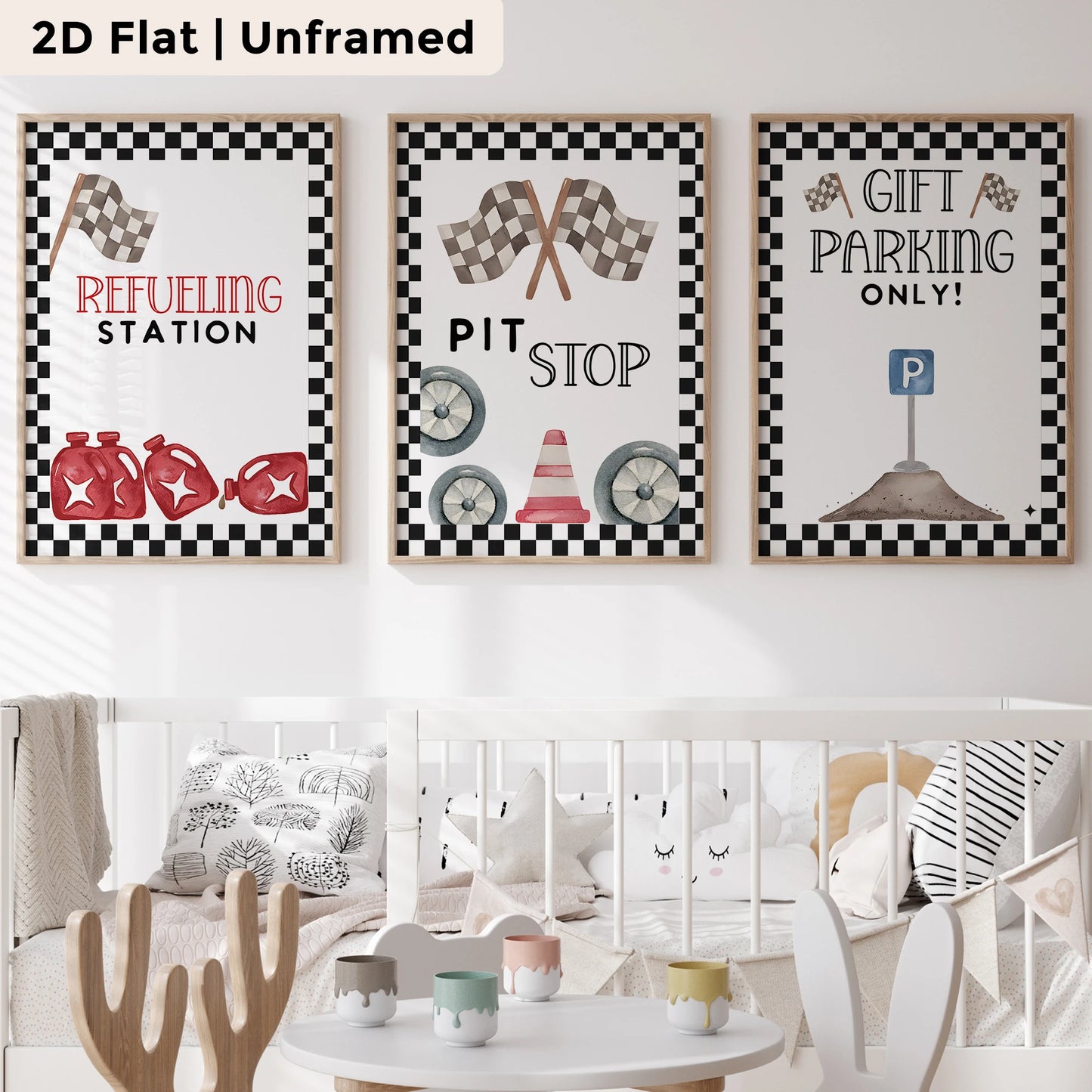 3-Piece Cartoon Gas Station Canvas Wall Art | Kids Room Decor
