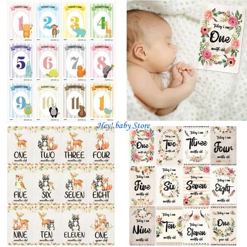 12-Piece Baby Monthly Milestone Cards – Newborn Photo Props