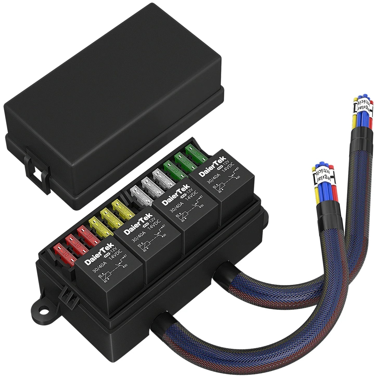 12V Pre-Wired Fuse & Relay Box – 4 Relays & 12-Way ATC/ATO Peaceful Pleasures Health and Wellness RB-R4F12-W1-4P United States