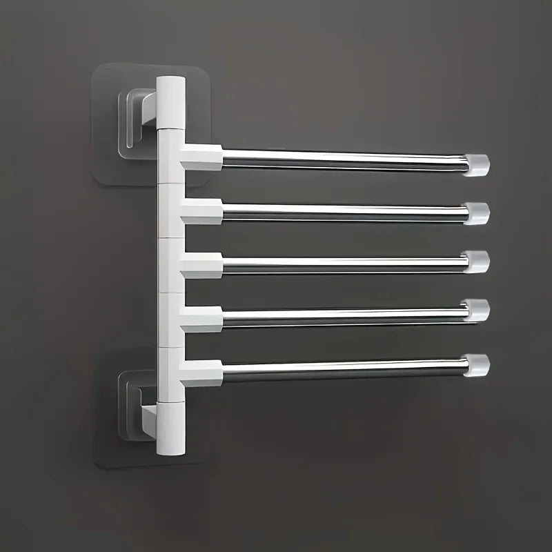 [1pc Rotating Towel Rack Organizer] 1pc Modern Wall-Mounted Bathroom Towel Rack with 180° Rotating Hooks, Punch-Free Stainless Peaceful Pleasures Health and Wellness 1pcs