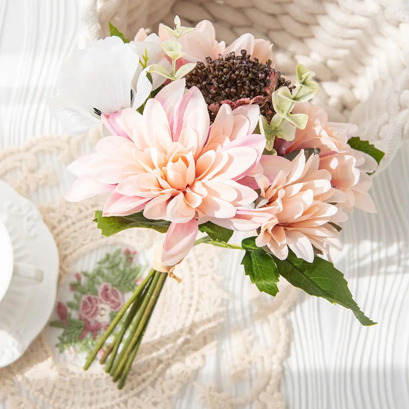 Artificial Silk Dahlia Camellia Bouquet | Wedding & Home Decor