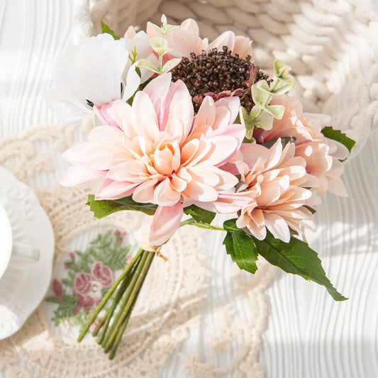 Artificial Silk Dahlia Camellia Bouquet | Wedding & Home Decor Artificial Flower Bouquet Peaceful Pleasures Health and Wellness