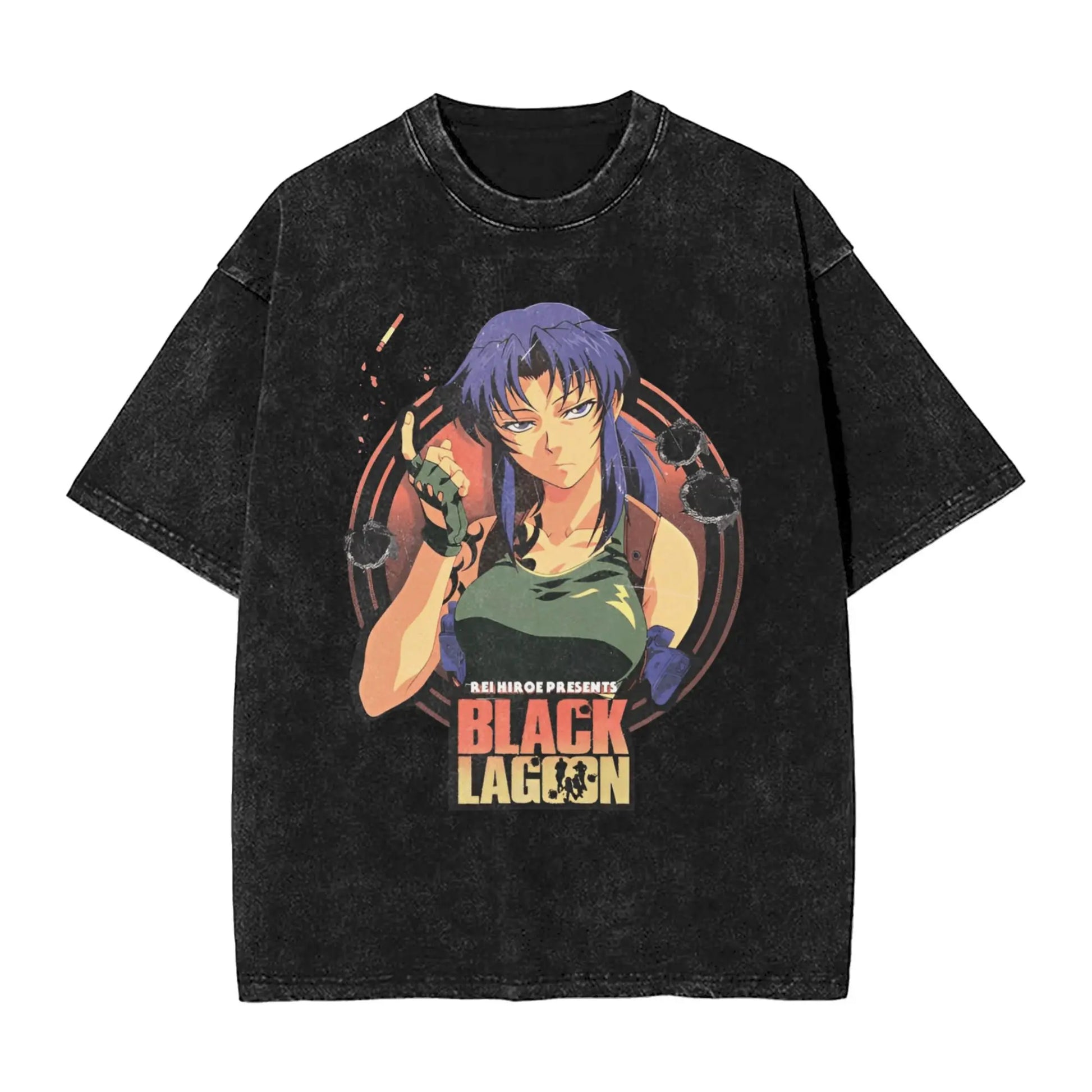 Revy Washed T-Shirt Man B-Black L-Lagoon Awesome Cotton T-Shirts Summer Breathable Novelty Tee Shirt Custom Plus Size Clothes Peaceful Pleasures Health and Wellness 1 L