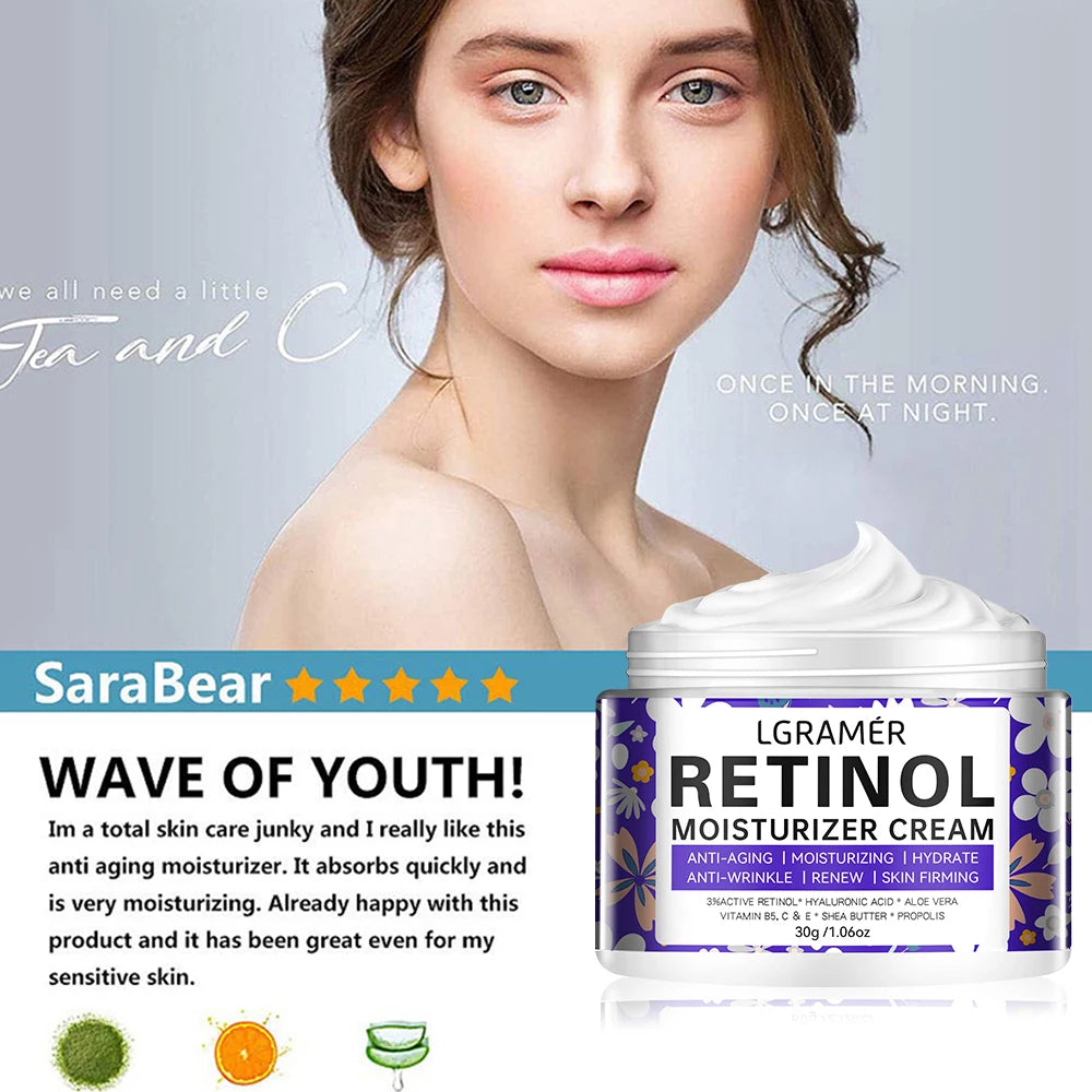 Retinol Moisturizing Face Cream Repairing Nourishing Brightening Skin Younger Facial Lifting Firming Smooth Wrinkles Skin Care Peaceful Pleasures Health and Wellness