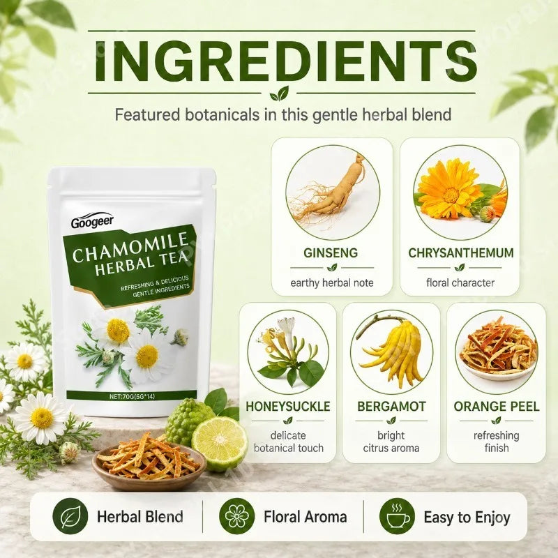 Googeer Chamomile Herbal Blend | Ginseng, Bergamot, Caffeine-Free