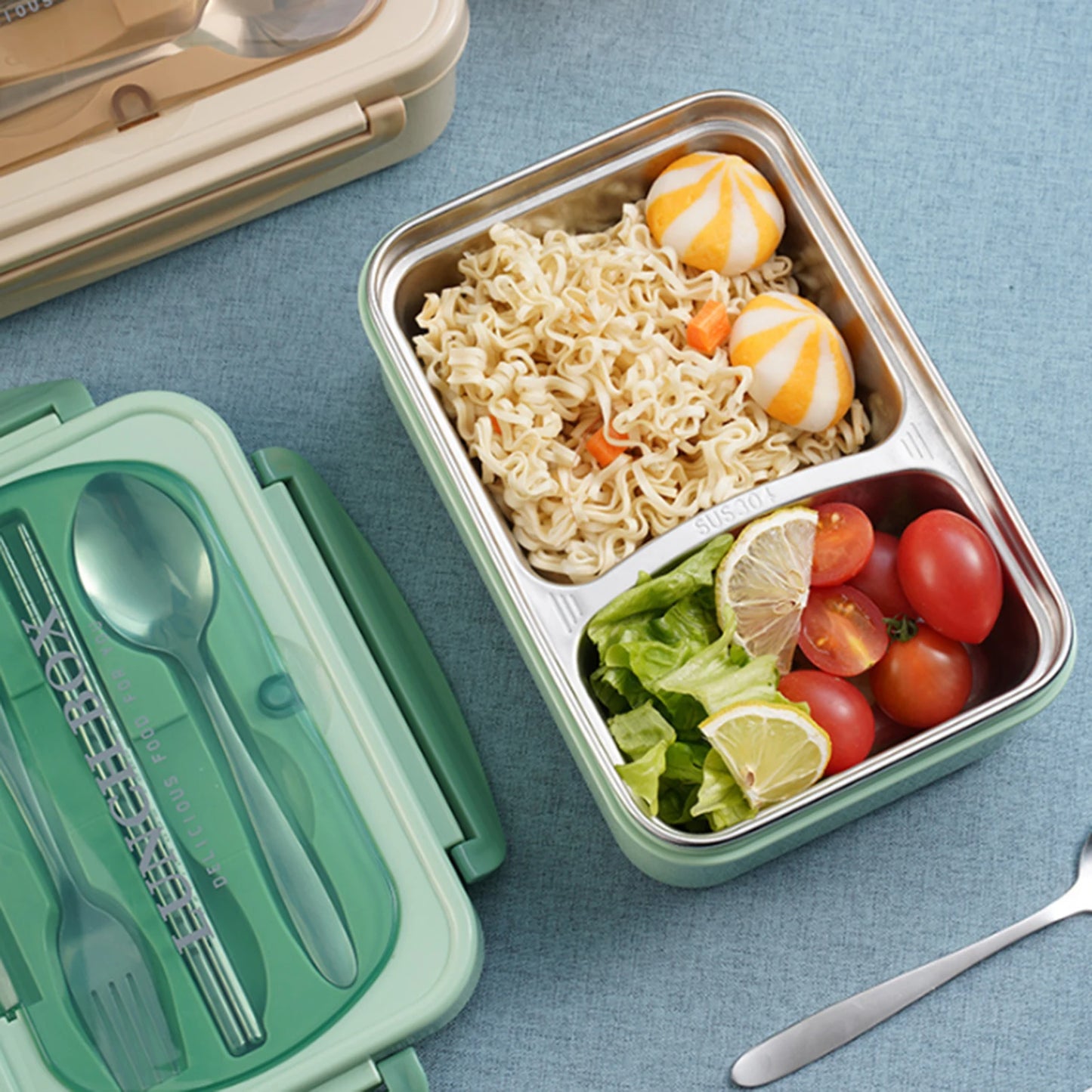 304 Stainless Steel Leakproof Lunch Box with Dividers & Cutlery