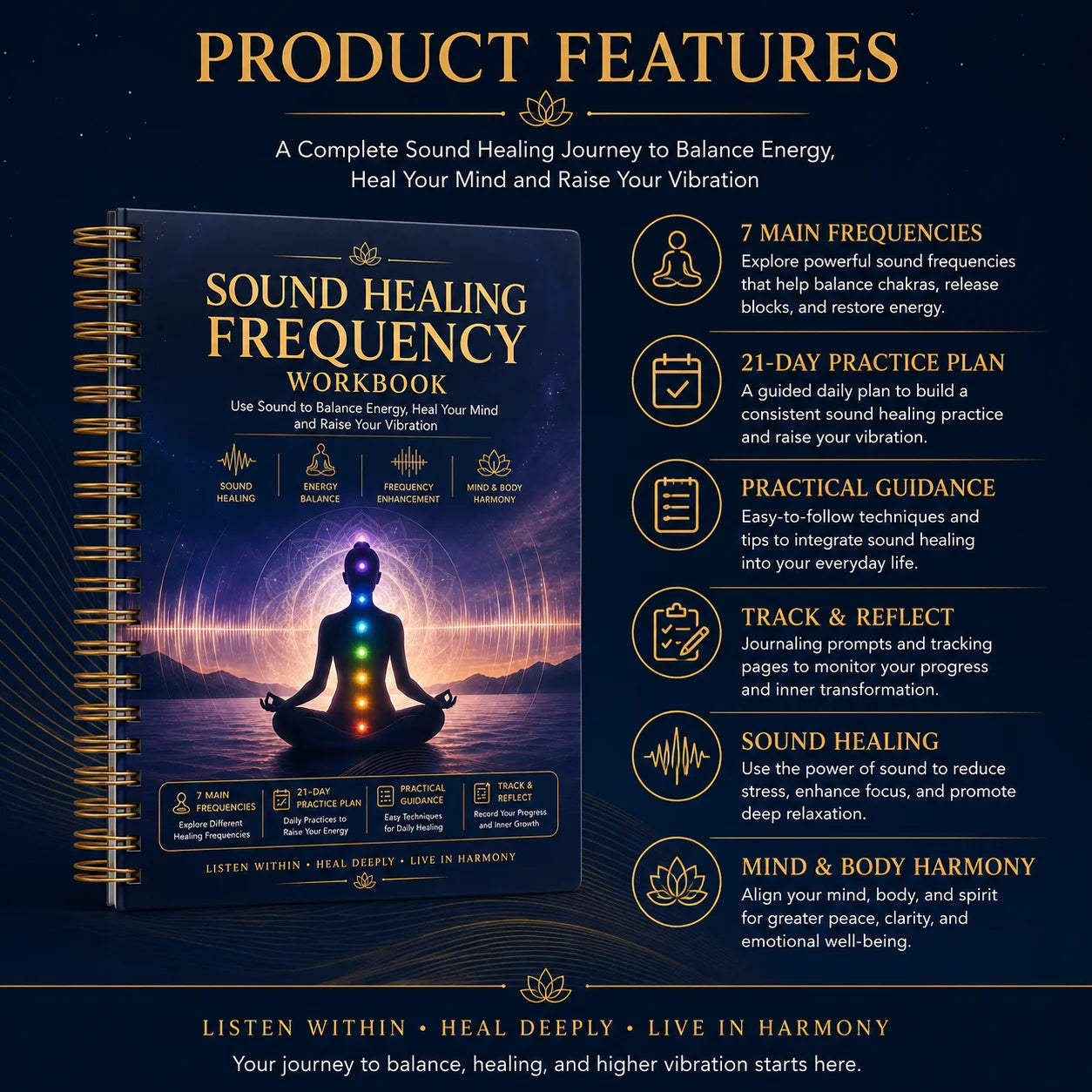 SOUND HEALING FREQUENCY WORKBOOK 21-Day Therapy Chakra Guide Energy