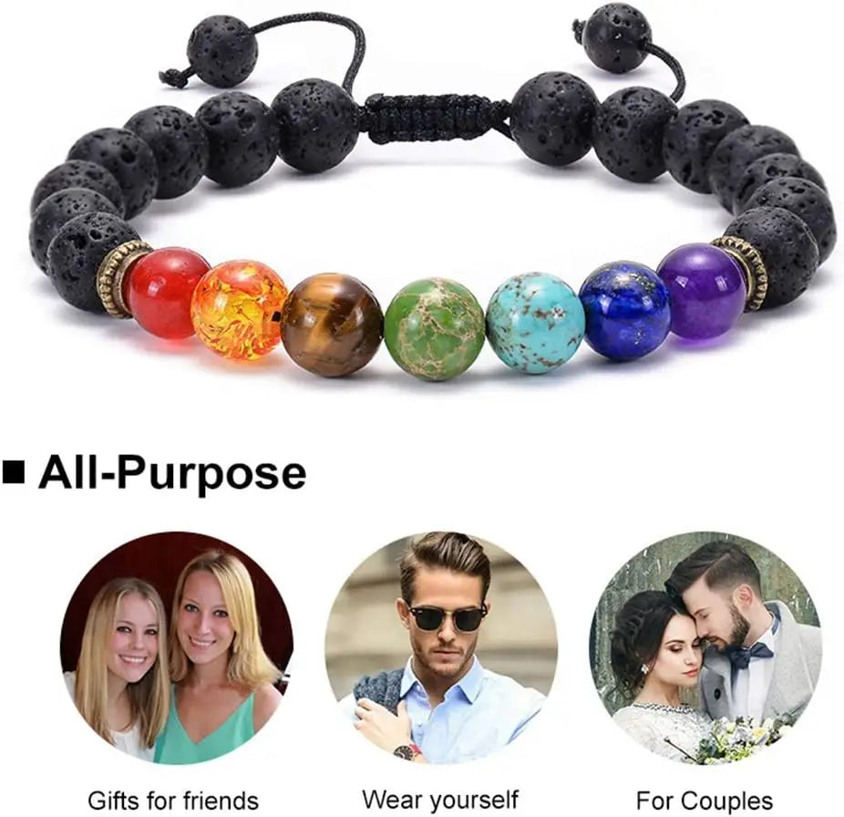8mm Men Bracelets Black Lava Beads Bracelet Tiger Eye Adjustable Braided Rope Bangles Couple Distance Women Yoga Healing Jewelry Peaceful Pleasures Health and Wellness