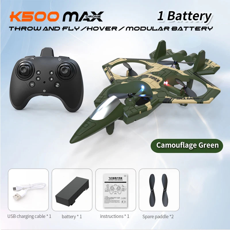 K500 MAX RC Plane Fighter 2.4G Remote Control Stunt Glider 360 ° Rolling Flight Flying EPP Foam Airplane with LED Toys for Kids Peaceful Pleasures Health and Wellness green
