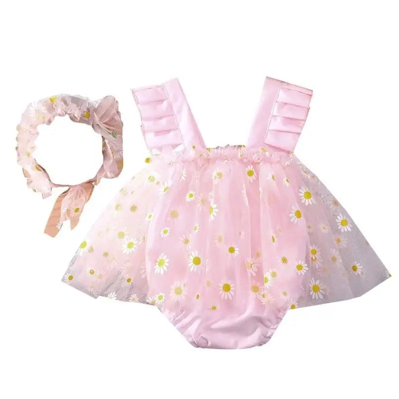 Baby Girl Mesh Romper Dress & Hairband Set – Newborn Photo