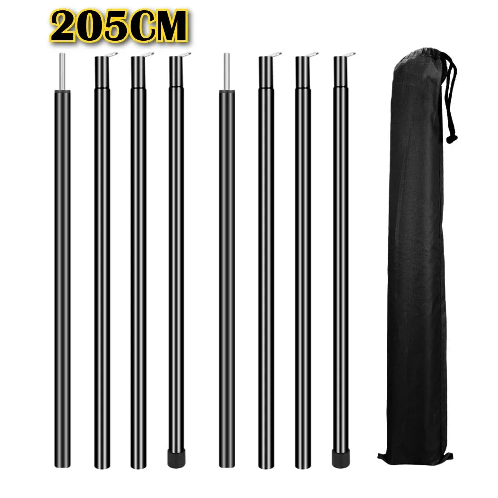 2m/1.9m Folding Tarp Pole Awning Rod Foldable Tent Pole Support Stand Pole Outdoor Camping Sun Shelter Sticks Tent Accessories Peaceful Pleasures Health and Wellness 205CM Black