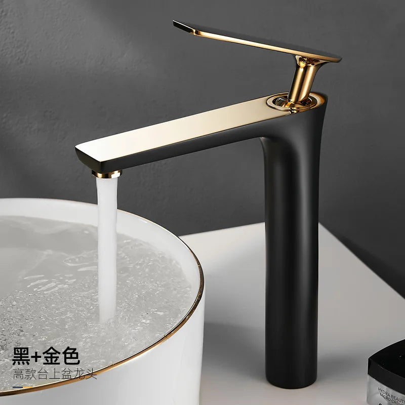 Black Gold Brass Basin Faucet | Single Handle Hot & Cold Tap