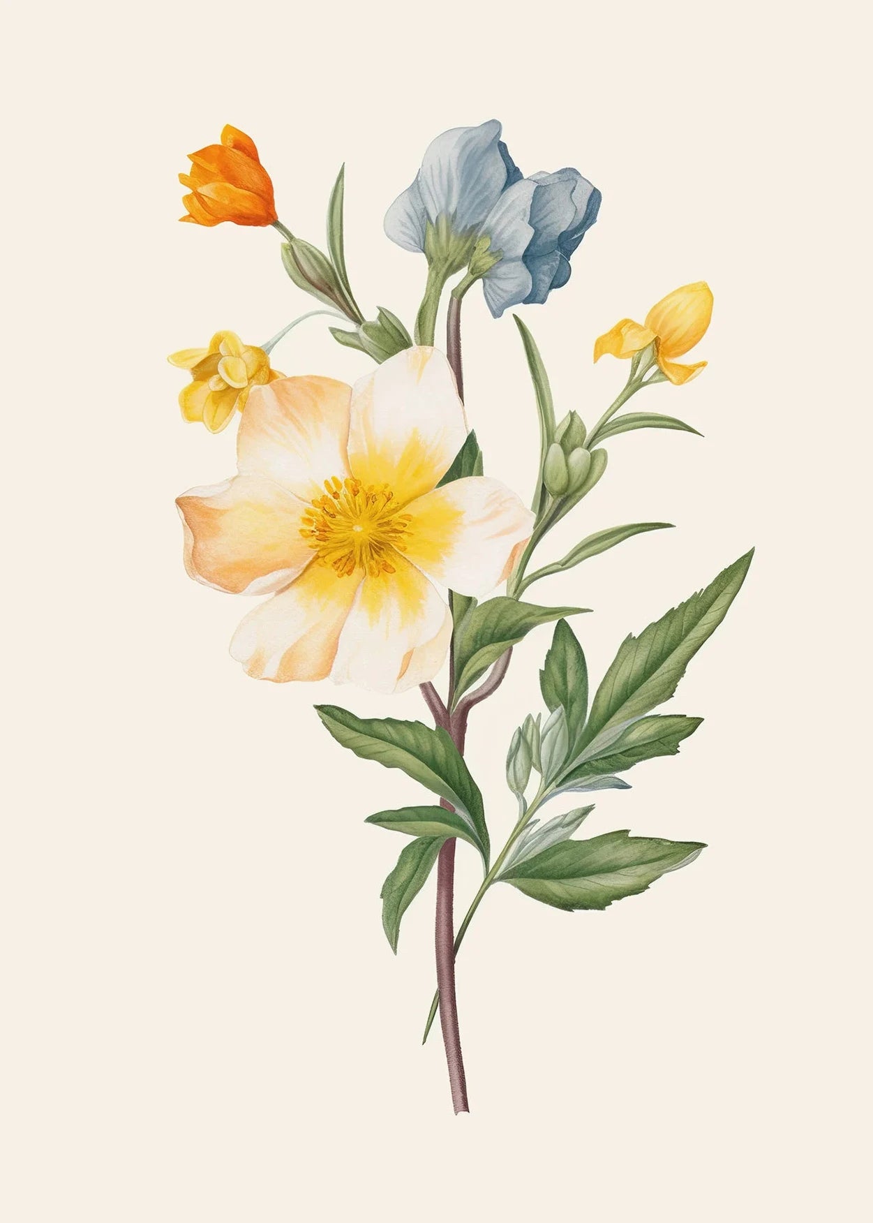 Boho Wildflower Watercolor Canvas Poster | Minimalist Floral Art