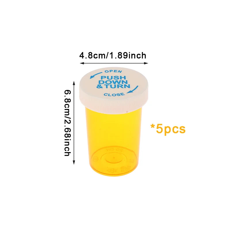 5Pcs Plastic Medicine Pill Bottles With Child Resistant Caps Medicine Containers Travel Pill Vials - 6/8/13/16/20/30/40/60 Dram Peaceful Pleasures Health and Wellness A5