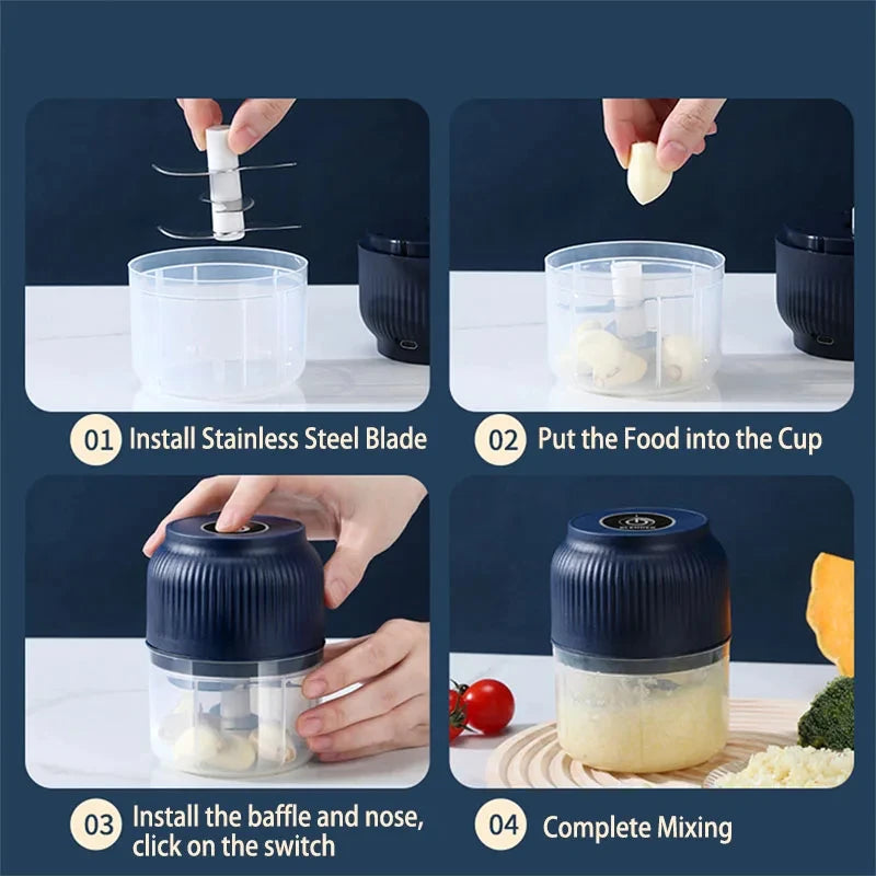 250ml Mini Wireless USB Rechargeable Electric Vegetable Chopper Garlic Crusher Food Chopper for Kitchen Gadgets for Garlic Peaceful Pleasures Health and Wellness