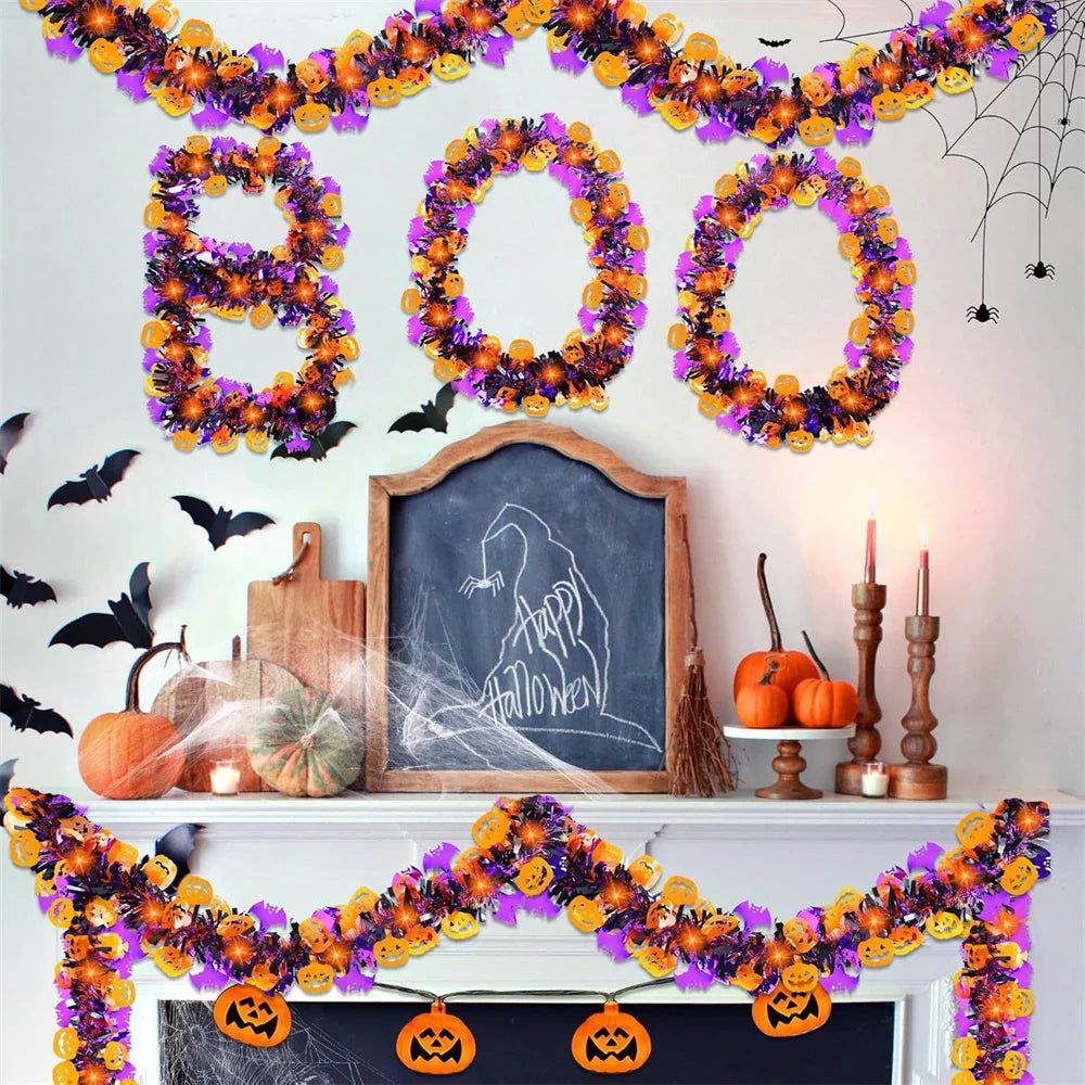 200cm Halloween Tinsel Garland – Pumpkin Bat Ghost Decor
