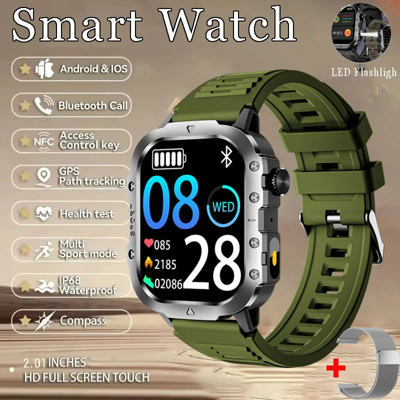 Military Smart Watch Men's Outdoor Sports Waterproof Watch 2.01" HD Touch Screen Voice Bluetooth Call GPS Tracking Smartwatch Peaceful Pleasures Health and Wellness Gr22WhMilan