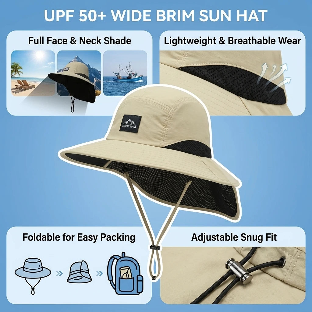 UPF50+ Sun Protect Hat Wide Brim UV Blocking for Outdoor Activities Peaceful Pleasures Health and Wellness